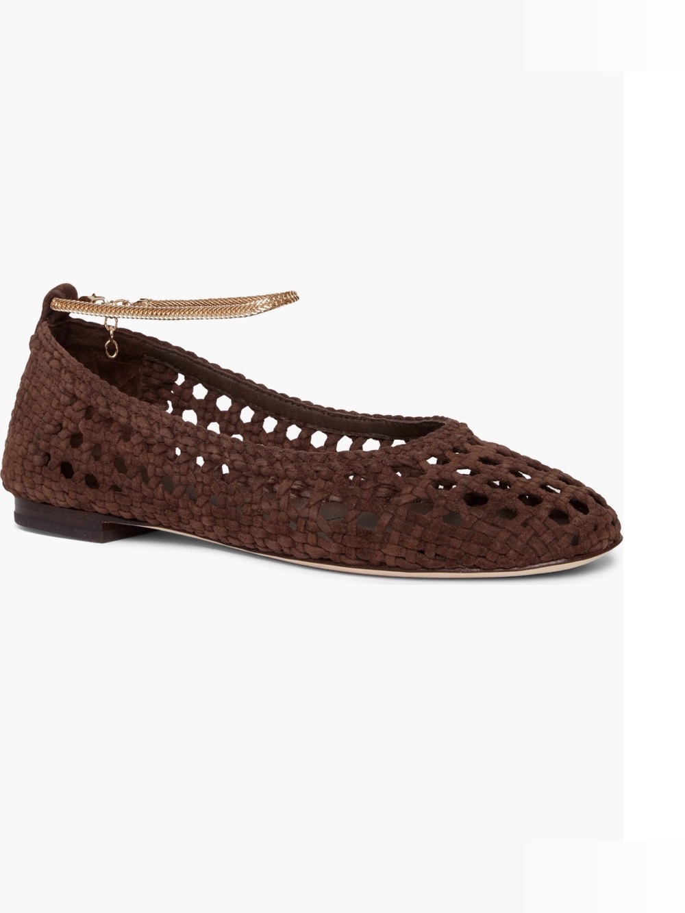 EUC Paige Juliette Ankle Strap Woven Suede Flat in Chocolate size 7